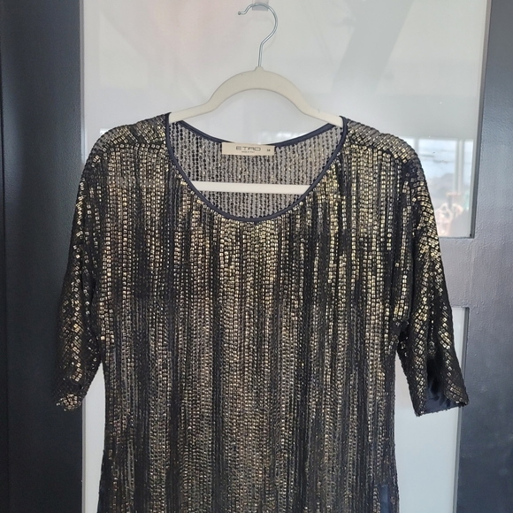 ETRO Italian Designer Black Gold Sequins Party Cocktail NYE Dress Pocket 4 Small - Picture 4 of 17